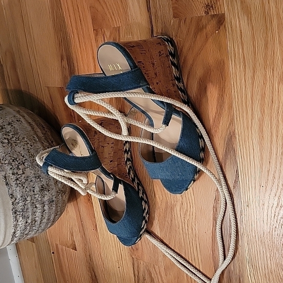 Mix No 6 Denim Strappy Tie Up Wedge Sandal Size 9 - Picture 6 of 11